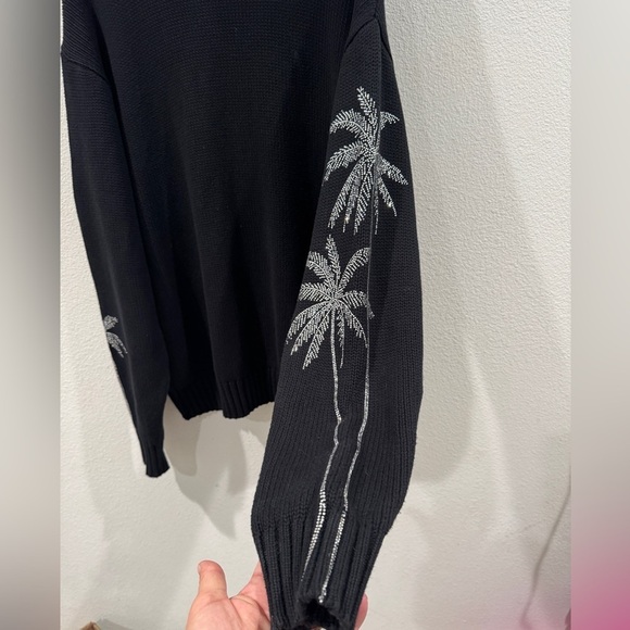 Carmar 100% Cotton Black Knit Longline Oversized Palm Tree Rhinestone Sweater S - Picture 14 of 17